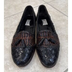 Moreschi Men Black Brown‎ Woven Leather Tassel Loafers Shoes Italy sz 10 Preppy